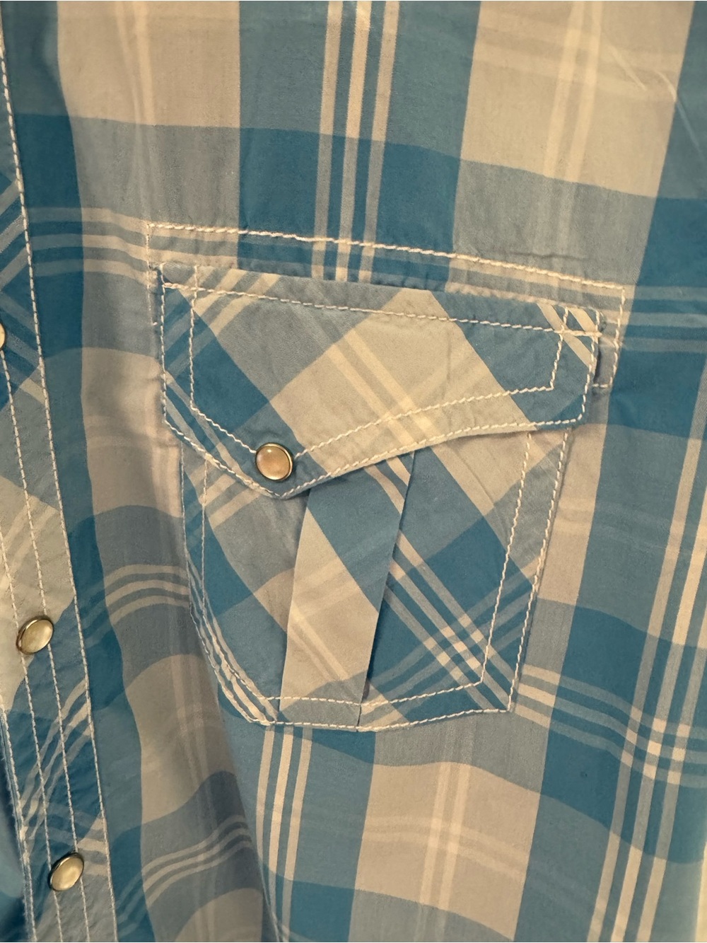 INC International Concepts Blue & White Plaid Short-Sleeve snap-Down Shirt